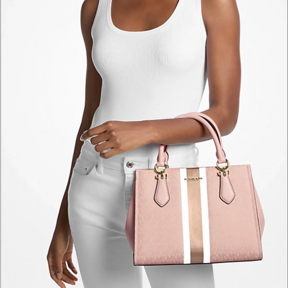 Michael Kors Blush Pink Signature Stripe Satchel